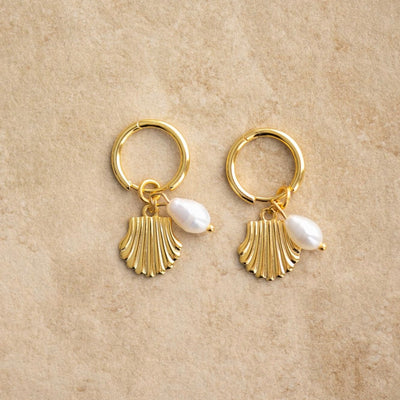 gold pearl seahell earrings